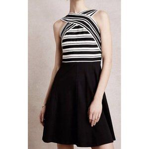Maeve Anthropologie Dress Women 4 Black White Bandage Strap Sleeveless Fit Flare